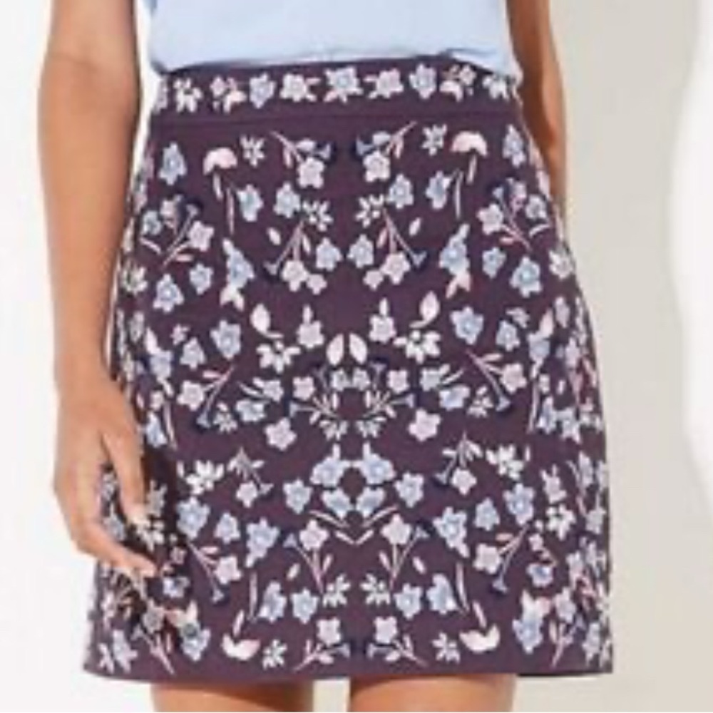 Loft Floral Embroderied Cotton Blend Skirt Size 6.